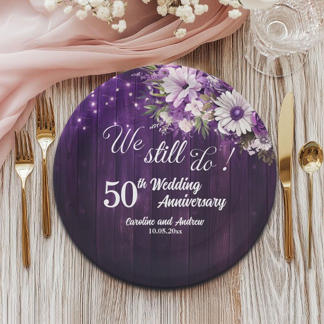 We Still Do 50th Wedding Anniversary String Lights Paper Plates (Creator Uploaded)