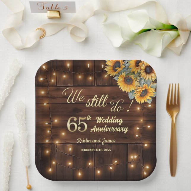 We Still Do 65th Wedding Anniversary String Lights Paper Plates (Wedding)