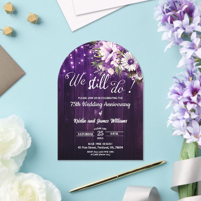 We Still Do 75th Wedding Anniversary String Lights Acrylic Invitations (Insitu (Wedding))