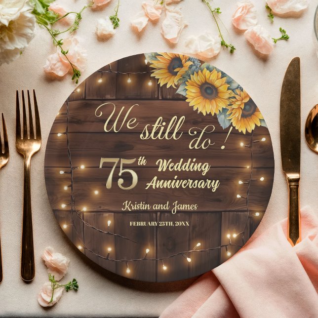 We Still Do 75th Wedding Anniversary String Lights Paper Plates (Creator Uploaded)