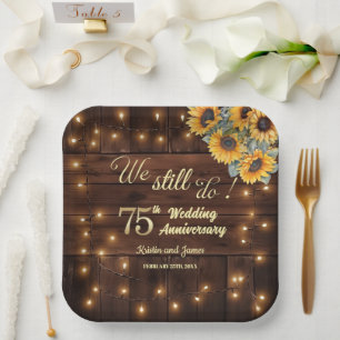 We Still Do 75th Wedding Anniversary String Lights Paper Plates