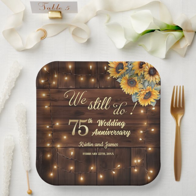We Still Do 75th Wedding Anniversary String Lights Paper Plates (Wedding)