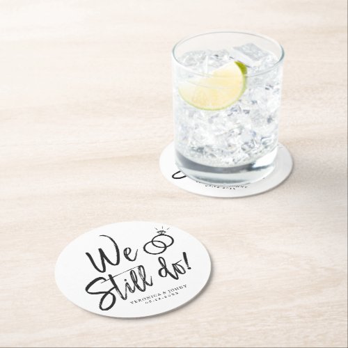 We Still Do  Anniversary Party Script Lettering Round Paper Coaster
