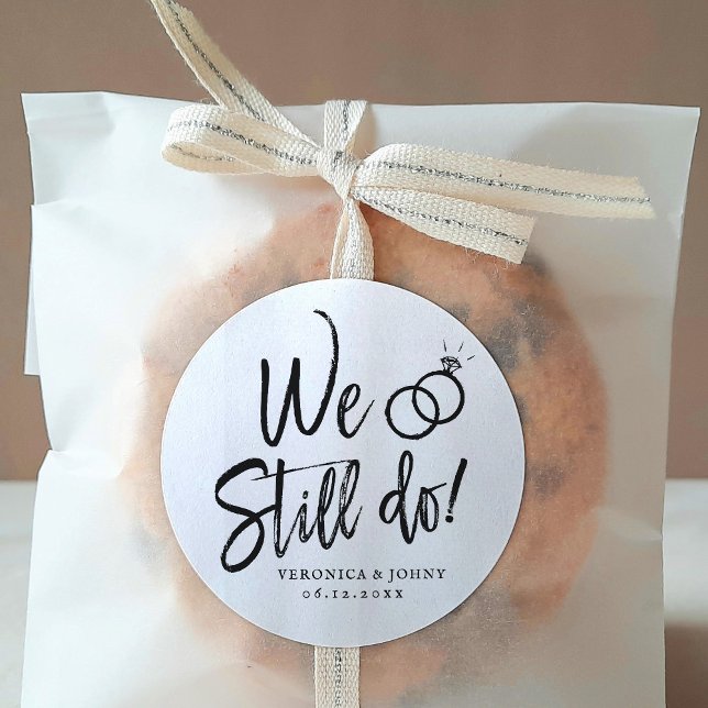 We Still Do | Anniversary Party Script Letters Classic Round Sticker (Creator Uploaded)