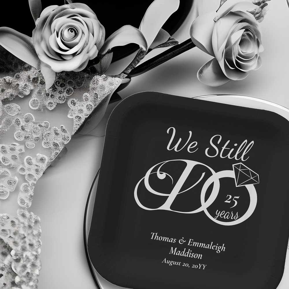 We Still Do Anniversary Typography Black/Silver Paper Plates