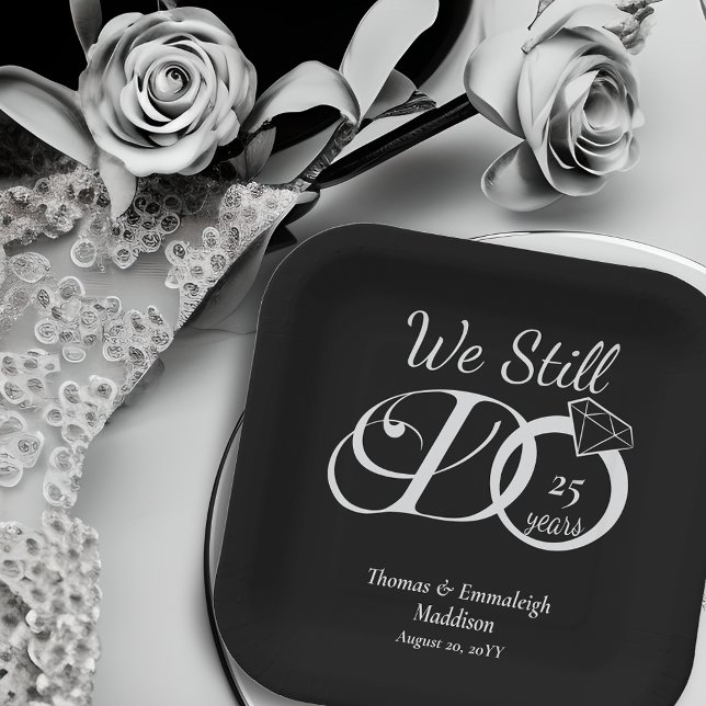 We Still Do Anniversary Typography Black/Silver Paper Plates (Creator Uploaded)