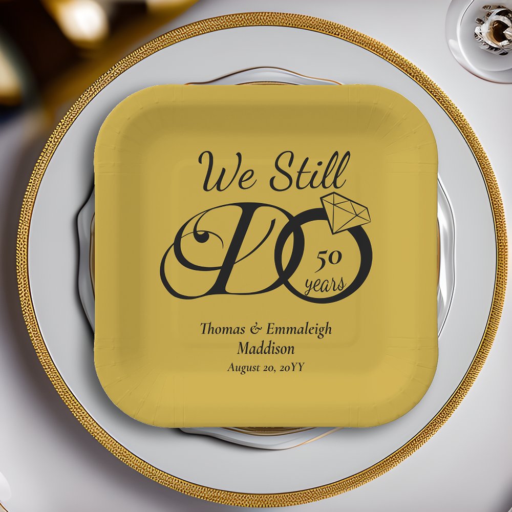 We Still Do Anniversary Typography Gold/Black Paper Plates