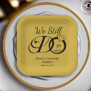 We Still Do Anniversary Typography Gold/Black Paper Plates