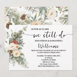 We Still Do Anniversary Winter White Floral  Invitation