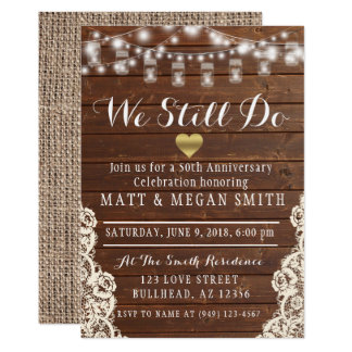 We Still Do Any Year Wood String Lights Burlap Invitation