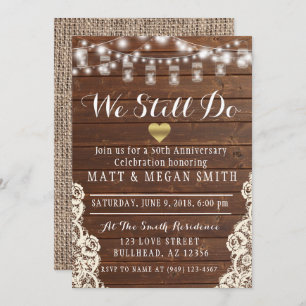We Still Do Any Year Wood String Lights Burlap Invitation