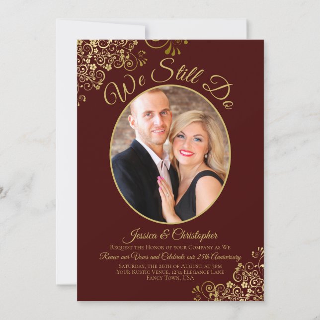 We Still Do Auburn & Gold Wedding Vow Renewal Invitation (Front)