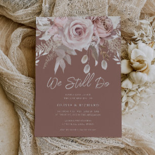 We Still Do Blush Floral Vow Renewal Silver Foil Invitation