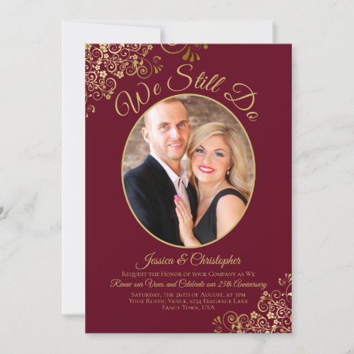 We Still Do Burgundy  Gold Wedding Vow Renewal Invitation