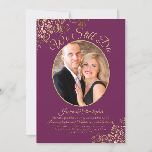 We Still Do Cassis Purple Gold Wedding Vow Renewal Invitation