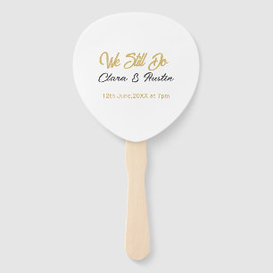 We still do couple name date champagne gold vow re hand fan