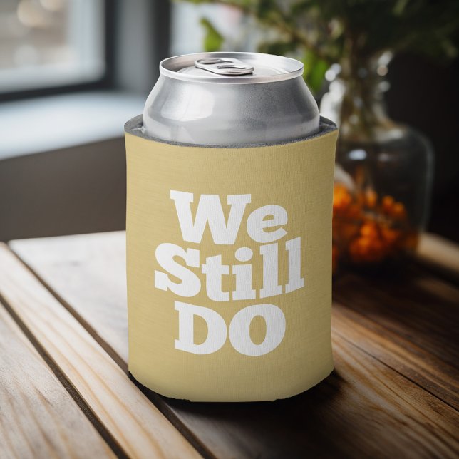 We Still Do - Custom Anniversary Favor Golden Can Cooler (Personalized Can Cooler for wedding or anniversary party)