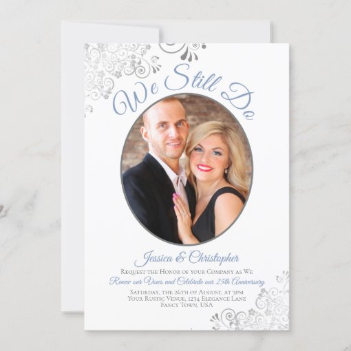 We Still Do Dusty Blue & White Wedding Vow Renewal Invitation | Zazzle