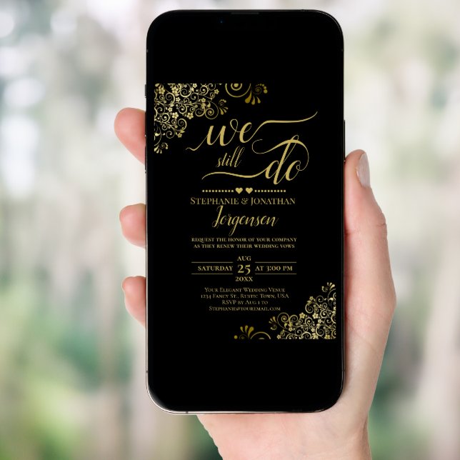 We Still Do Elegant Black & Gold Vow Renewal Invitation (Front Digital)
