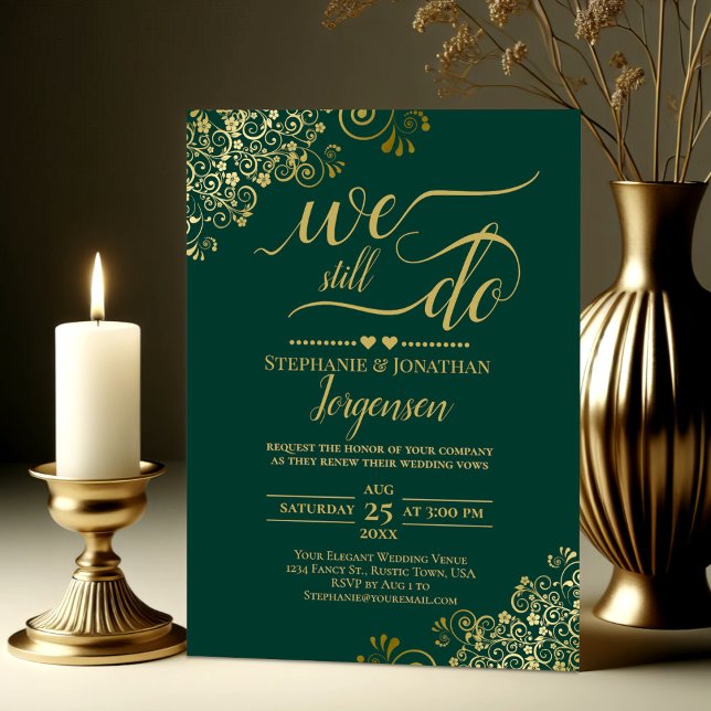 We Still Do Elegant Emerald & Gold Vow Renewal Invitation (Creator Uploaded)
