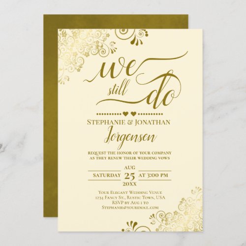 We Still Do Elegant Gold  Cream Vow Renewal Invitation