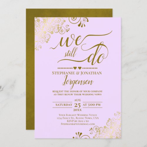 We Still Do Elegant Lilac Purple Gold Vow Renewal Invitation