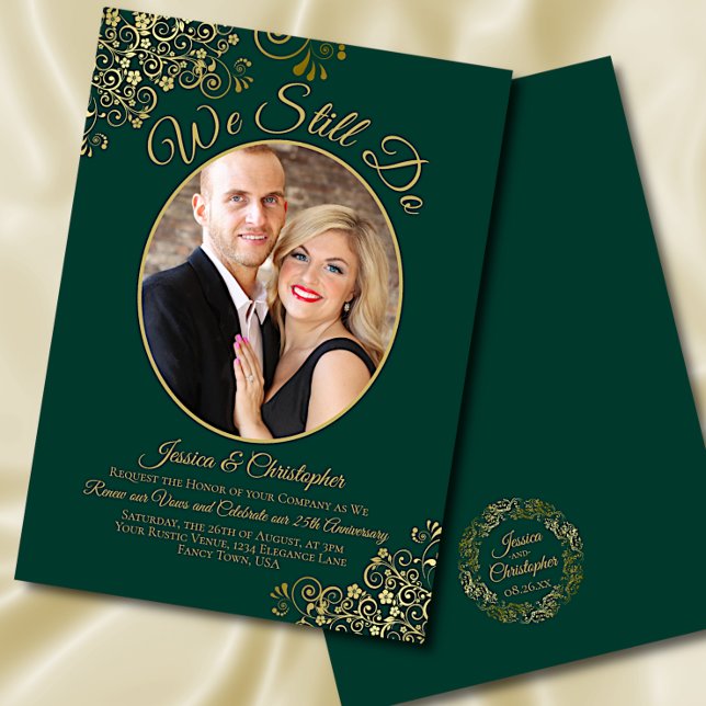 We Still Do Emerald & Gold Wedding Vow Renewal Invitation