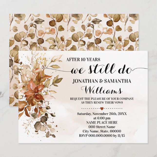 We Still Do Eucalyptus Autumn Wedding Anniversary Invitation (Front/Back)