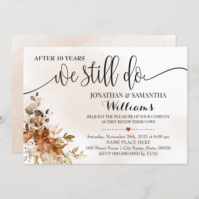 We Still Do Eucalyptus Autumn Wedding Anniversary Invitation (Front/Back)