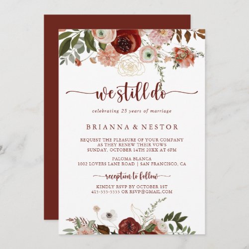 We Still Do Gold Rustic Floral Vow Renewal  Invitation