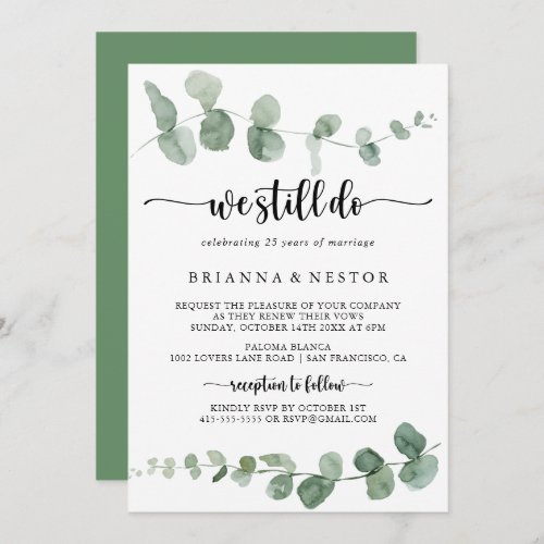  We Still Do Green Delight Eucalyptus Vow Renewal  Invitation