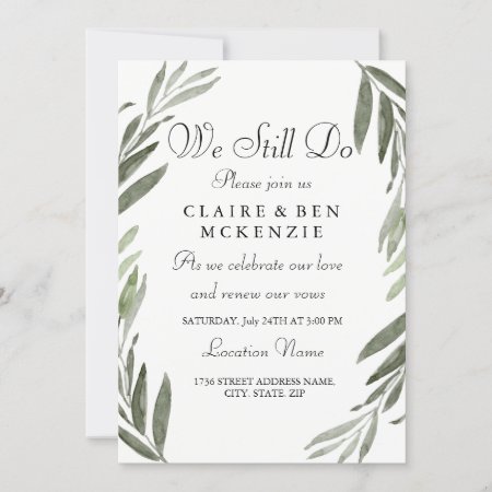 We Still Do Green Leaf Wreath Wedding Vow Renewal Invitation