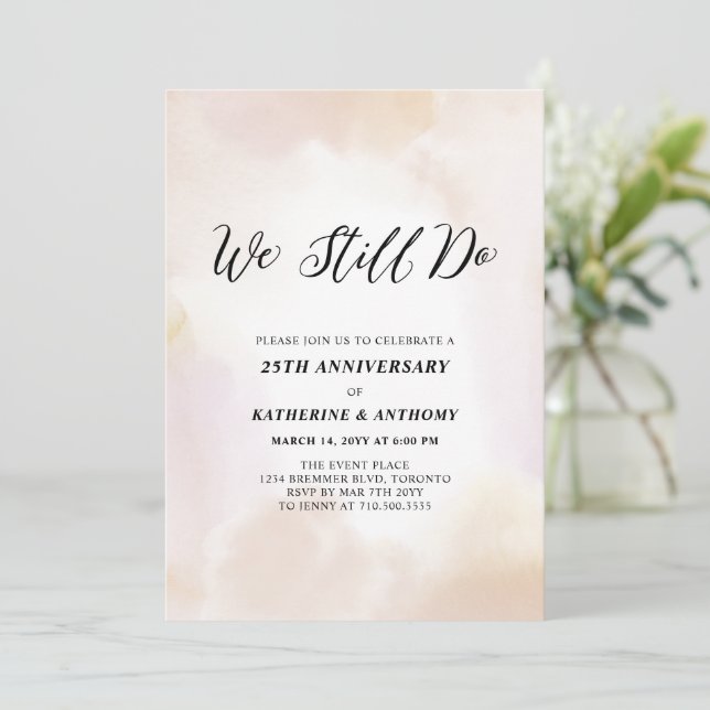 We Still Do | Modern Watercolor 25th Anniversary Invitation (Standing Front)