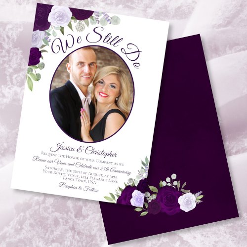 We Still Do Plum Purple Roses  Photo Vow Renewal Invitation