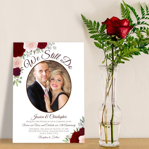 We Still Do Red  Pink Roses  Photo Vow Renewal Invitation