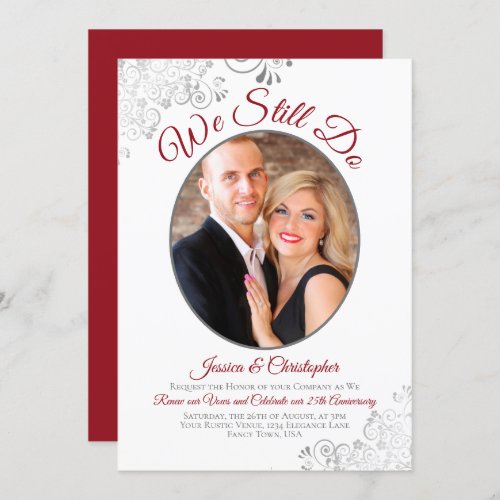 We Still Do Red Silver  White Wedding Vow Renewal Invitation