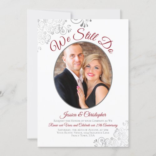 We Still Do Red Silver  White Wedding Vow Renewal Invitation