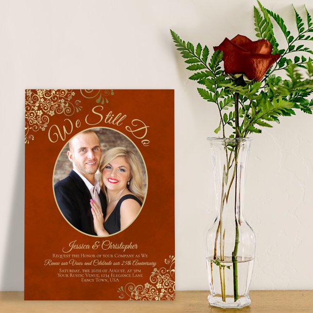 We Still Do Rust Orange & Gold Wedding Vow Renewal Invitation (Creator Uploaded)