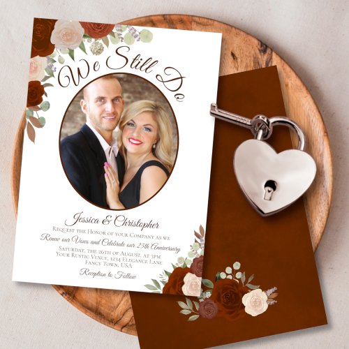 We Still Do Rust Orange Roses  Photo Vow Renewal Invitation