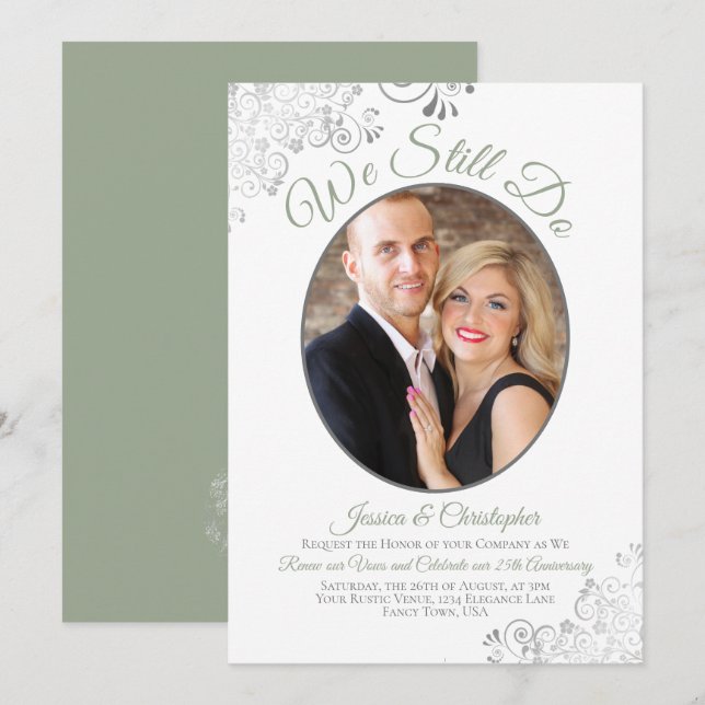 We Still Do Sage Green & White Wedding Vow Renewal Invitation (Front/Back)