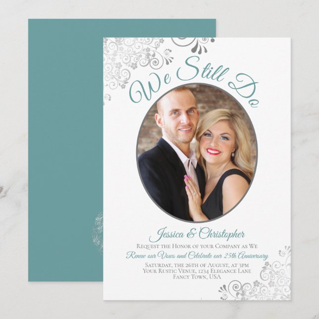 We Still Do Teal on White Wedding Vow Renewal Invitation (Front/Back)