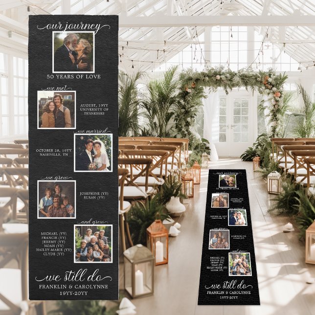 We Still Do Timeline Anniversary Vow Renewal Outdoor Rug (Modern Love Story Timeline Photo Wedding Aisle Runner Rug)