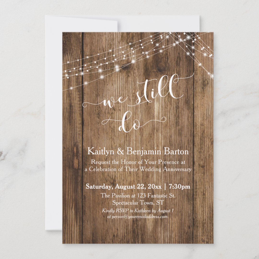 We Still Do Typography Rustic Wood Anniversary Invitation | Zazzle