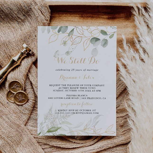 We Still Do Vow Gold Green Foliage Renewal  Invitation (Creator Uploaded)