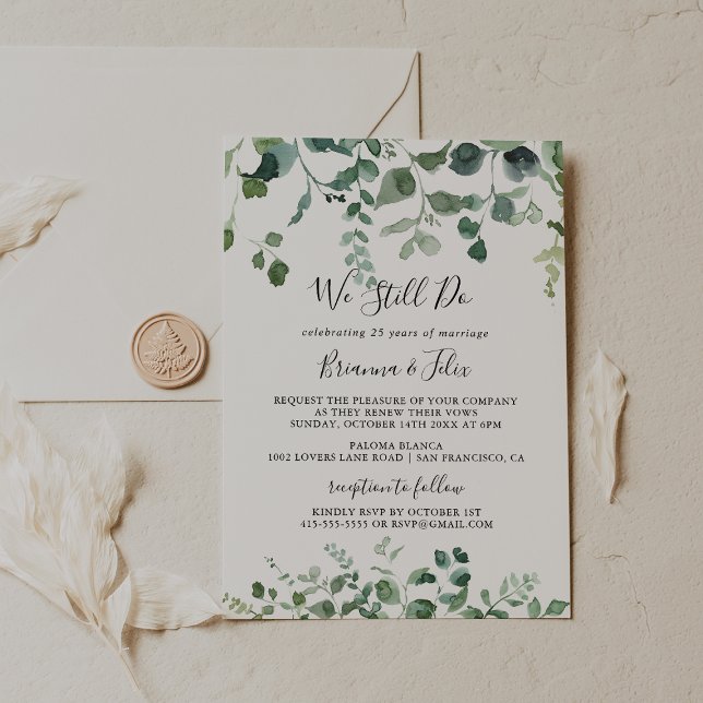 We Still Do Vow Script Green Foliage Renewal  Invitation (Creator Uploaded)
