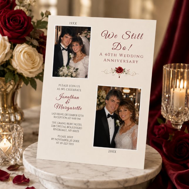 We Still Do Wedding Anniversary Invitation (Elegant 40th Wedding Anniversary Invitation with Then & Now Photos)
