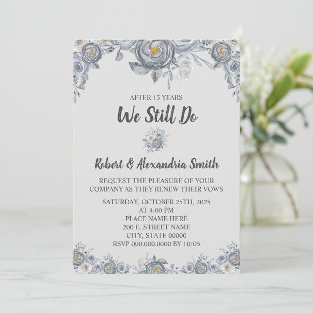 We Still Do Wedding Anniversary Renewal Grey  Invitation (Standing Front)
