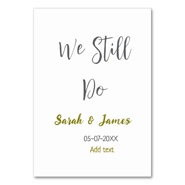 We still do wedding anniversary simple gray gold table number (Front)