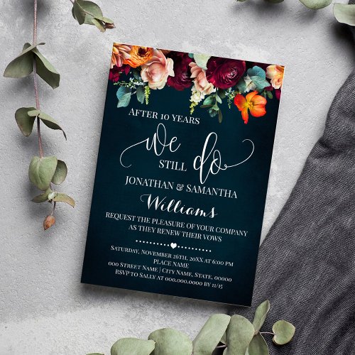  We still Do Wedding Anniversary Wine Blue Flowers Invitation