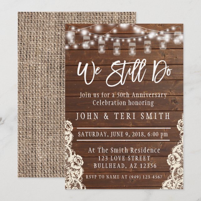 We Still Do Wood Rustic Wedding Anniversary Invitation (Front/Back)